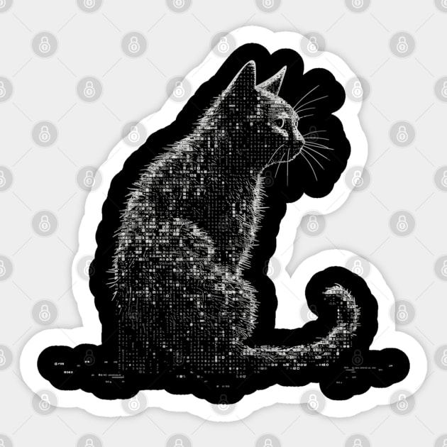 Retro Cat ASCII Computer Science Men Women Funny Black Cat Sticker by KsuAnn